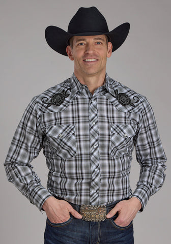 Roper Mens 2126 Plaid Rose Grey/Black Cotton Blend L/S Shirt