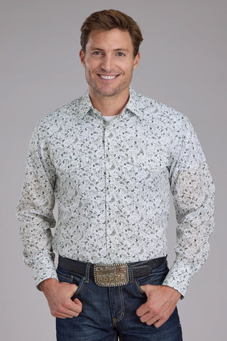 Roper Mens 2428 Paisley Black/White Cotton Blend L/S Shirt