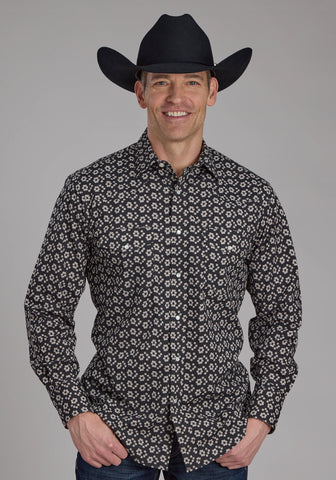 Roper Mens 2286 Floral Black/Cream Cotton Blend L/S Shirt