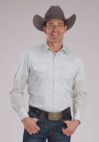 Roper Mens 2481 Floral Print Grey Cotton Blend L/S Shirt