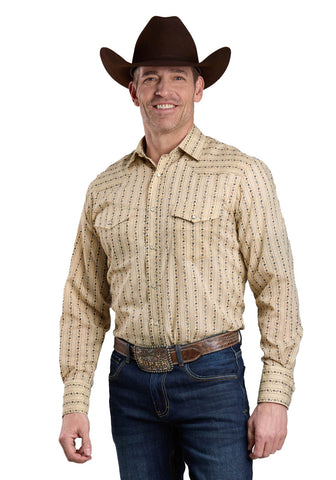 Roper Mens 2661 Wallpaper Floral Tan Cotton Blend L/S Shirt