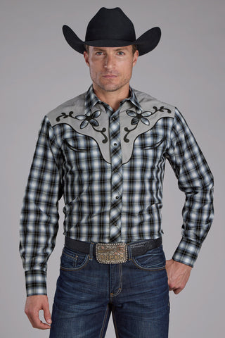 Roper Mens 2407 Fancy Floral Black Cotton Blend L/S Shirt