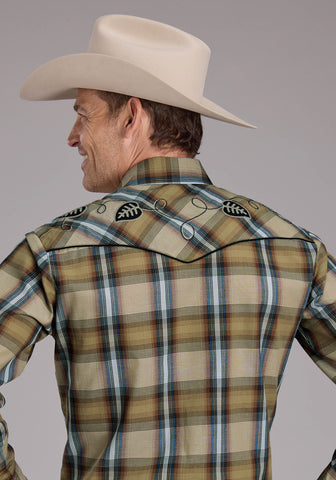 Roper Mens 2410 Plaids Tan Cotton Blend Fancy Leaves L/S Shirt