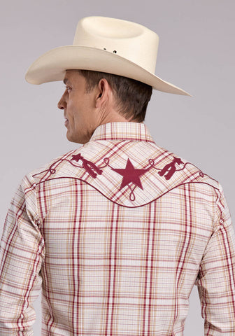 Roper Mens 2903 Plaid Cream Cotton Blend L/S Shirt