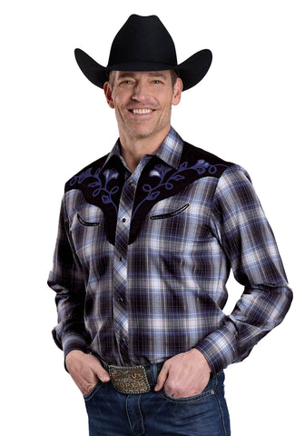 Roper Mens Lurex Plaid Multi Blue Cotton Blend L/S Shirt