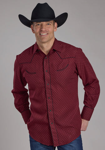 Roper Mens 2287 Dot Print Fancy Wine Poly/Cotton L/S Shirt