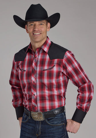 Roper Mens 2131 Plaid Retro Red/White Cotton Blend L/S Shirt