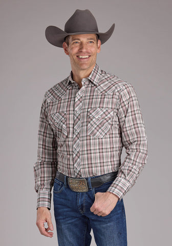 Roper Mens 2409 Plaid White/Red Cotton Blend L/S Shirt