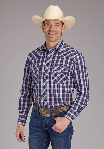 Roper Mens 2414 Multi Plaid Blue Cotton Blend L/S Shirt