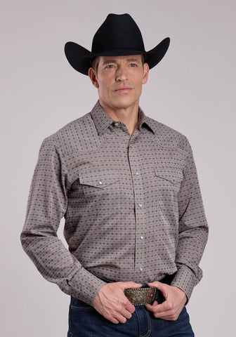 Roper Mens Double Diamonds Tone Grey Poly/Cotton L/S Shirt