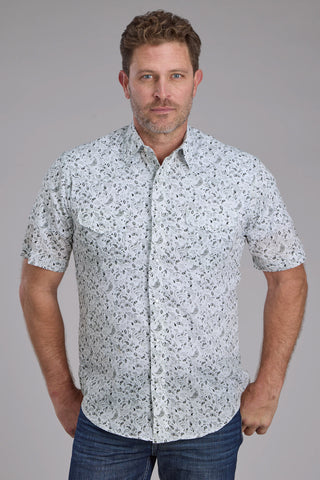 Roper Mens 2428 Paisley Black/White Cotton Blend S/S Shirt