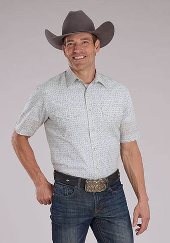 Roper Mens 2481 Floral Print Grey/White Cotton Blend S/S Shirt