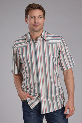 Roper Mens 2403 Ombre Stripe Navy/White Cotton Blend S/S Shirt