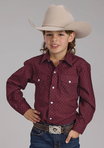 Roper Kids Boys 2287 Dot Print Wine Cotton Blend L/S Shirt