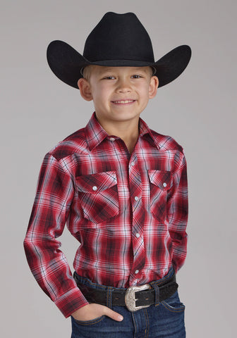 Roper Kids Boys 2131 Plaid Red/White Cotton Blend L/S Shirt