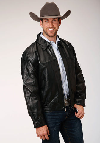 Roper Mens Western Bomber Black Leather Leather Jacket