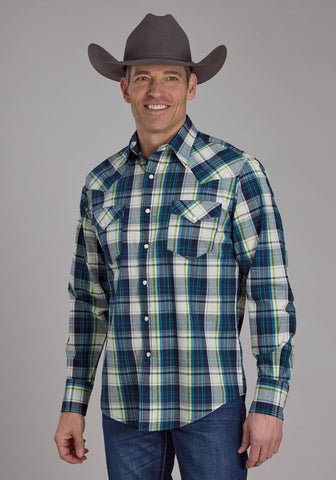 Roper Mens 2183 Contrast Dobby Blue 100% Cotton L/S Shirt