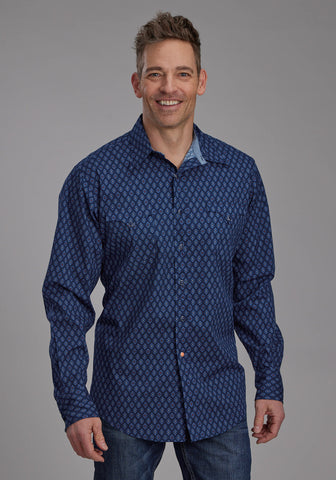 Roper Mens 2177 Aztecs Blue 100% Cotton L/S Shirt