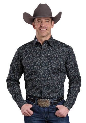Roper Mens Paisley Stamps Black 100% Cotton L/S Shirt