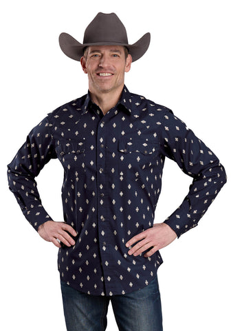 Roper Mens 2608 Ombre Aztecs Blue 100% Cotton L/S Shirt