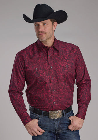 Roper Mens 2241 Paisley Burgundy 100% Cotton L/S Shirt
