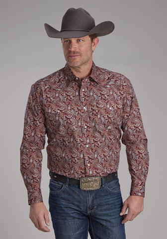 Roper Mens 2242 Sangria Paisley Wine 100% Cotton L/S Shirt