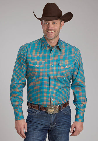 Roper Mens 2244 Castile Foulard Turquoise 100% Cotton L/S Shirt