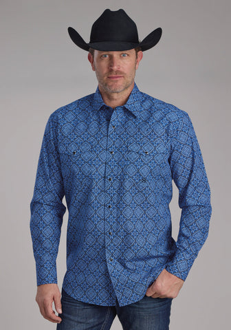 Roper Mens 2251 Sapphire Ornamental Blue 100% Cotton L/S Shirt