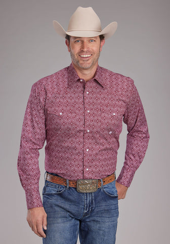 Roper Mens 2386 Medallion Paisley Red Cotton Blend L/S Shirt