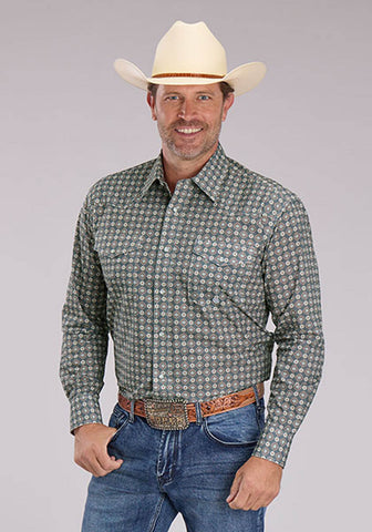 Roper Mens 2501 Medallion Foulard Grey 100% Cotton L/S Shirt