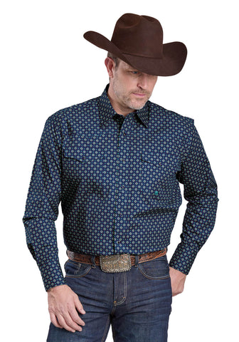 Roper Mens 2584 Pinwheel Foulard Blue 100% Cotton L/S Shirt