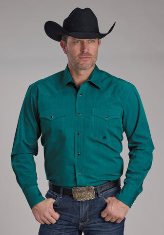 Roper Mens 2249 Black Fill Teal 100% Cotton L/S Shirt