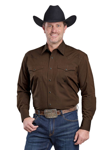 Roper Mens 2592 Solid Poplin Brown 100% Cotton Black Fill L/S Shirt