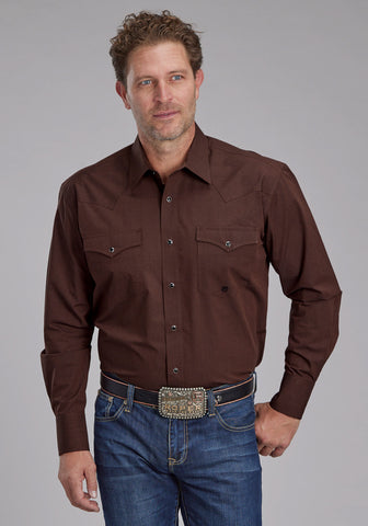 Roper Mens 2162 Black Fill Brown 100% Cotton L/S Shirt