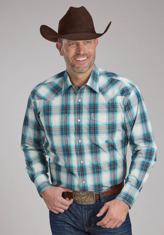 Roper Mens 2245 Taos Ombre Plaid Brown 100% Cotton L/S Shirt