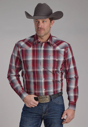 Roper Mens 2248 Plaid Wine/Smoke 100% Cotton L/S Shirt