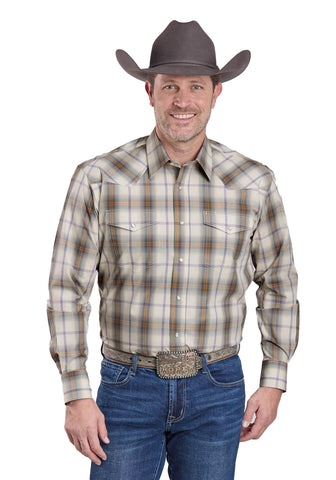 Roper Mens Silver Haze Plaid Grey 100% Cotton L/S Shirt