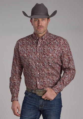 Roper Mens 2242 Sangria Paisley Wine 100% Cotton Btn L/S Shirt