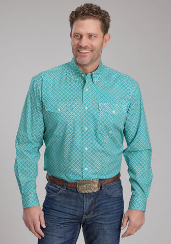 Roper Mens 2250 Four Point Foulard Turquoise Cotton Blend Btn L/S Shirt