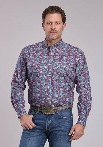 Roper Mens Bandana Paisley Red 100% Cotton Btn L/S Shirt