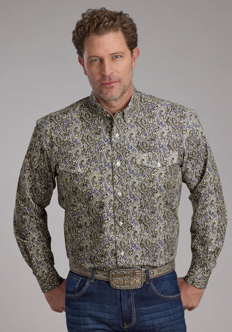 Roper Mens 2383 Paisley Stone 100% Cotton Btn L/S Shirt