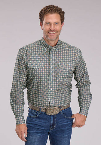 Roper Mens 2501 Medallion Foulard Grey 100% Cotton Btn L/S Shirt