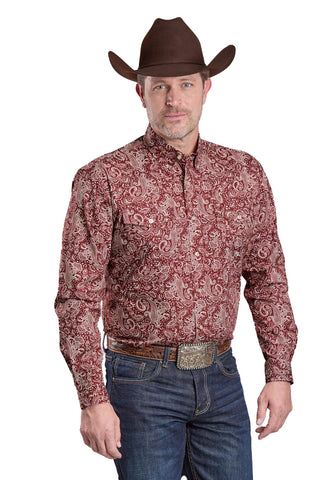 Roper Mens Plume Paisley Red 100% Cotton Btn L/S Shirt