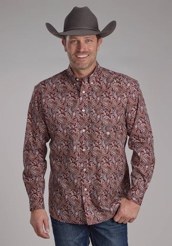 Roper Mens 2242 Sangria Paisley Wine 100% Cotton 1 Pkt L/S Shirt
