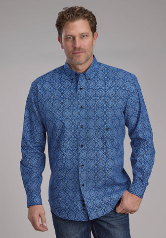 Roper Mens 2251 Sapphire Ornamental Blue 100% Cotton 1 Pkt L/S Shirt