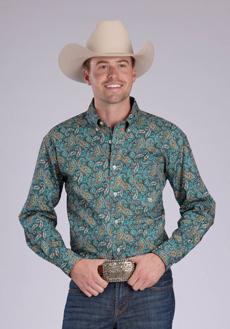 Roper Mens 2382 Dusk Paisley Turquoise 100% Cotton 1 Pkt L/S Shirt