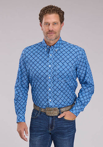 Roper Mens 2497 Ribbon Medallion Blue 100% Cotton 1 Pkt L/S Shirt
