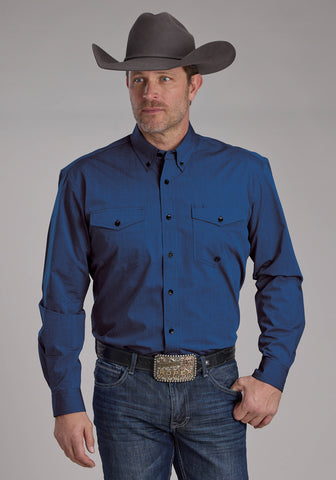 Roper Mens 2249 Black Fill Blue 100% Cotton Btn L/S Shirt