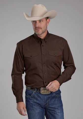 Roper Mens 2162 Black Fill Brown 100% Cotton Btn L/S Shirt