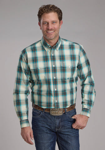 Roper Mens 2245 Taos Ombre Plaid Brown 100% Cotton Btn L/S Shirt